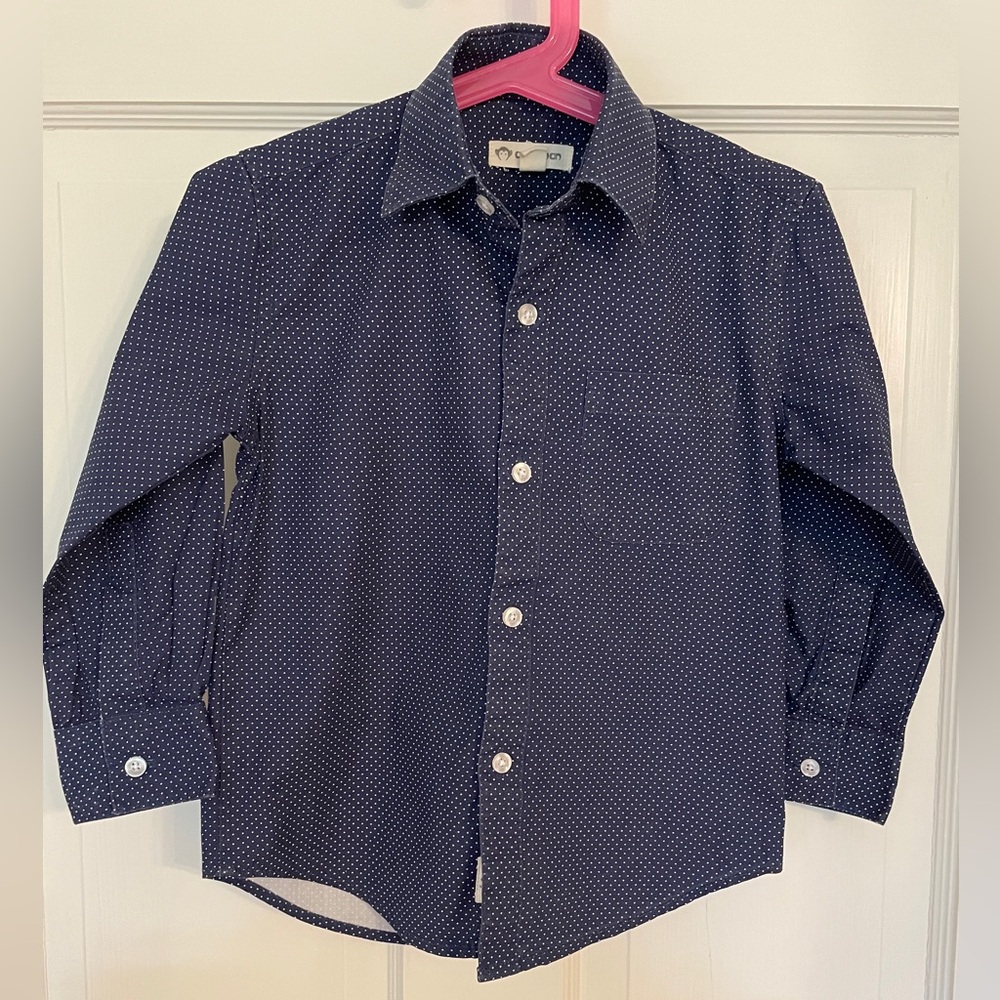 APPAMAN Navy Polka Dot Boy’s Button Down Shirt 4T EUC